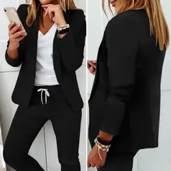 2 Pcs/Set Trendy Lady Outfit Set  Loose Two Piece Set Women Blazer Pants Set  Cardigan Lady Outfit Set