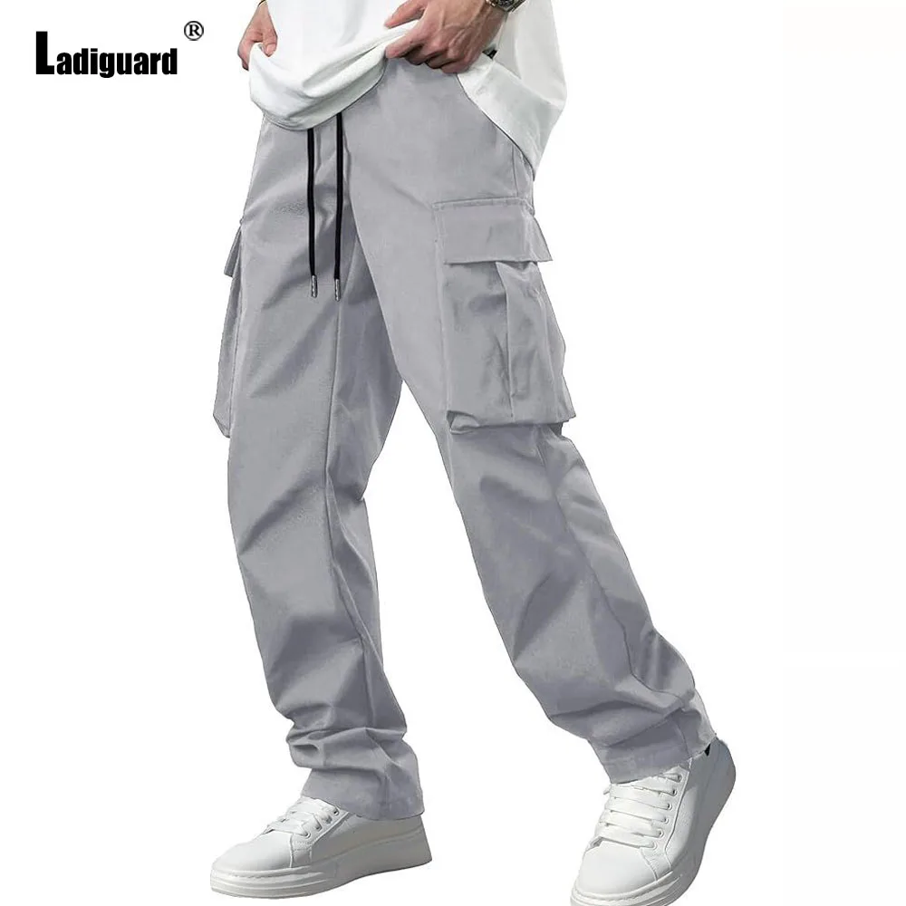 2025 Europe Style Women Casual Straight Pants Light Gray Stand Pocket Basic Trouser Womens Elastic Waist Fashion Cargo Pants New