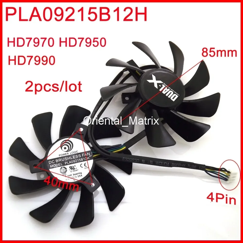 2pcs/lot PLA09215B12H 0.55A 85mm 4Pin For Sapphire HD7970 HD7950 HD7990 Graphics Card Cooling Fan 4Pin