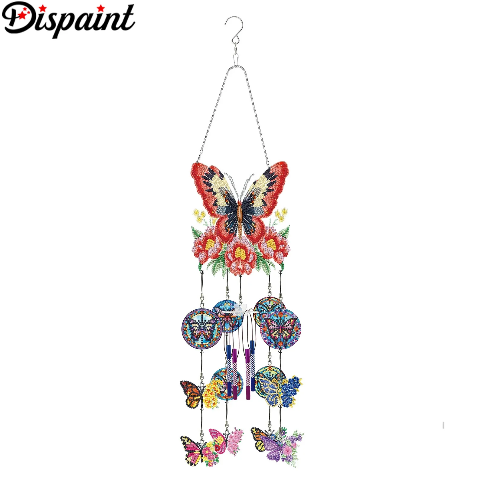 Dispaint 5D DIY Diamond Painting Double Side Wind Chime Butterfly Dot Pendant Embroidery Hanging Gift Window Pendant Home Decor