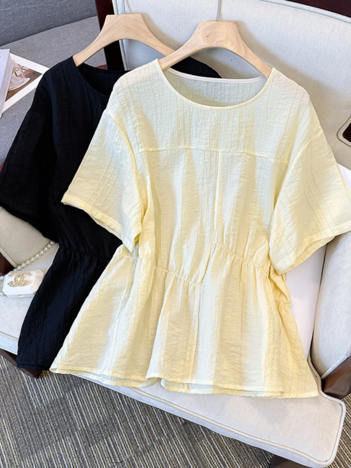 Slimming Short Sleeve T-Shirt Women's Summer New Style plus Size Conceal Belly Top Base Shirt Korean Style Commute Wind