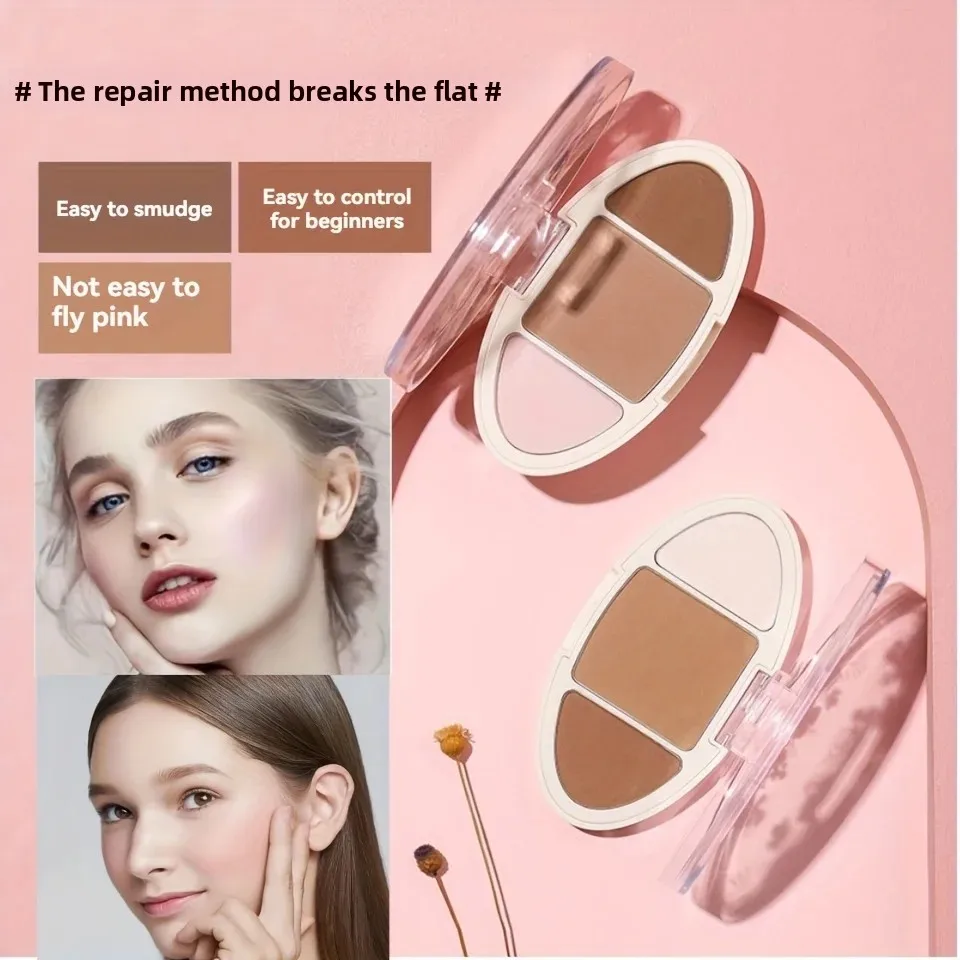 3色コンターパレット フェイススカルプティング＆ノーズシェーディングトリオ - ハイライト、コントゥア、ブロンズをコンパクトに1つで、明確な輪郭を実現