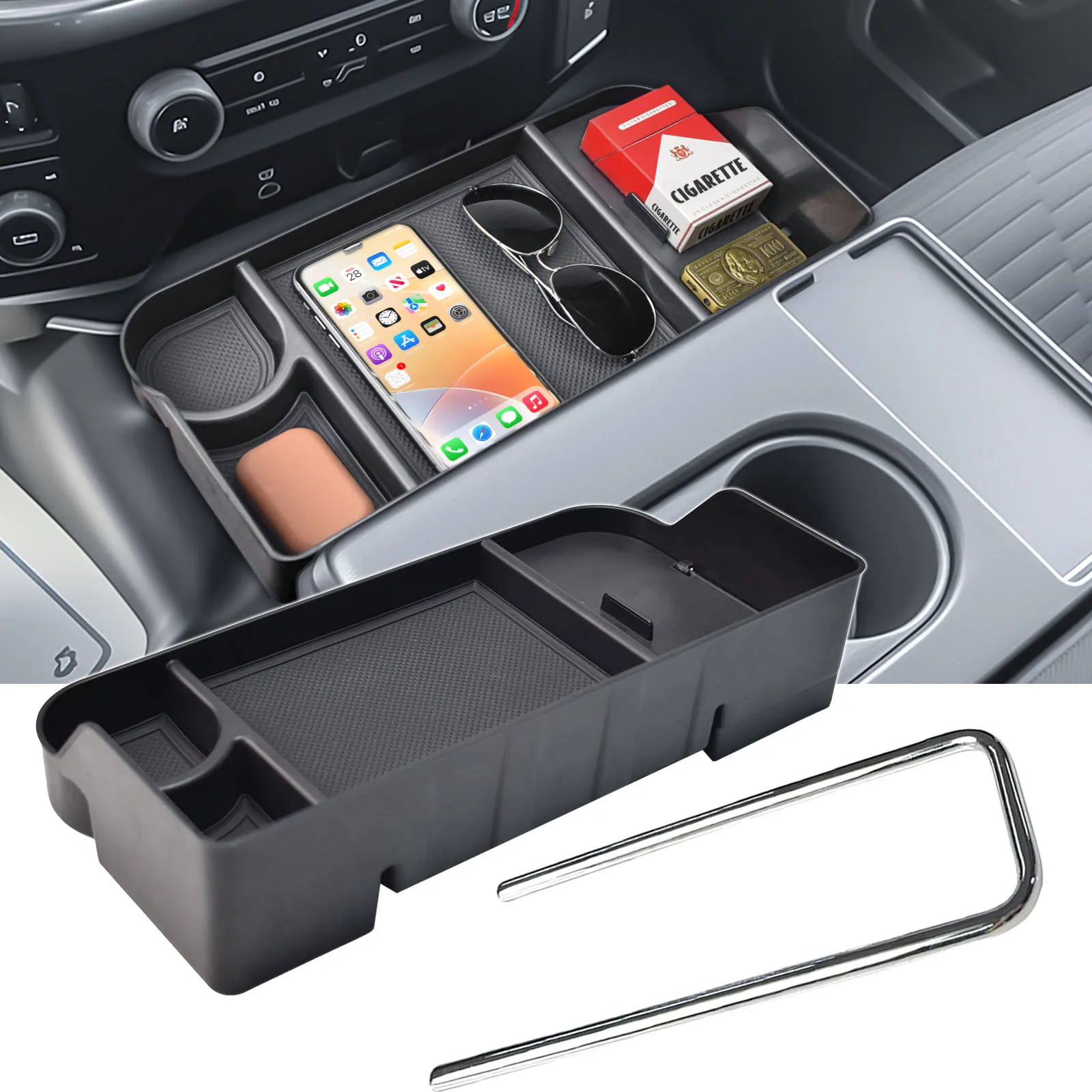 

Front Center Console Organizer Seat Headrest Storage Box For 2011-2023 2024 2025 Ford F150 F250 F350 F450 F550 F650 Accessories