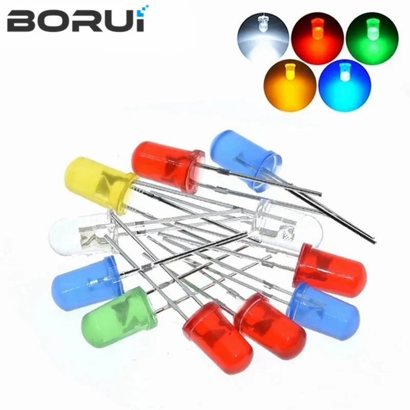 100pcs/lot 3mm 5mm LED Red Green Yellow Blue White F3 F5