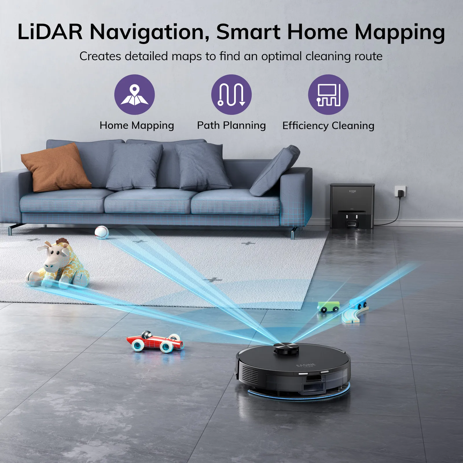 EASINE BY ILIFE S20 5000Pa شفط، مجموعة مكنسة كهربائية وممسحة روبوتية، تفريغ ذاتي، سعة 60 يومًا، تطبيق/عن بعد، تشغيل 180 دقيقة #2