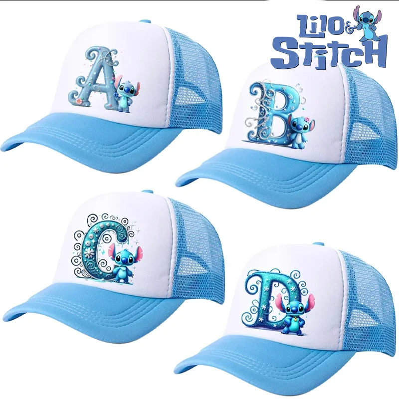 

Stitch Children Baseball Cap Adult Anime Letter A-Z Breathable Mesh Hat Kawaii Cute Summer Sun Bonnet Headgear Boys Girls Gifts