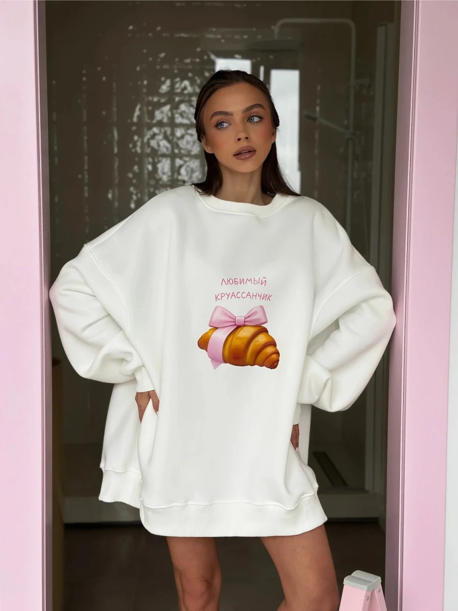 

Женский осенний пуловер с круглым вырезом и принтом 2026, свободный крой, повседневная модная толстовка, ностальгический топ с детской тематикой