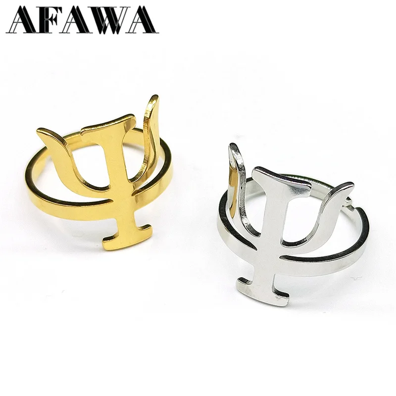 Simple Stainless Steel Greek Letter PSI Symbol Rings Gold Silver Color Jewery Psychology Kettings Adjustable Finger Rings Gift
