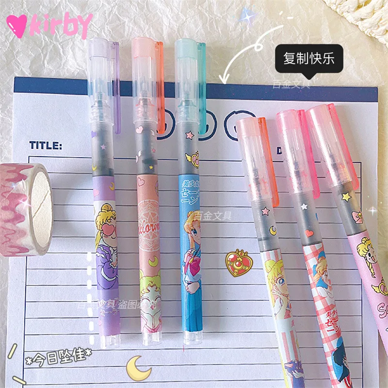 6PCS Sailor Moon Children Anime Fashion Gel Pens Kids Cartoon Cute Neutral Pen Boys Girls Kawaii Stationery School Supplies Gift