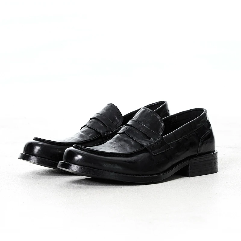 

New cowhide loafers with men's pleated design derby formal leather shoes black classic dress shoes