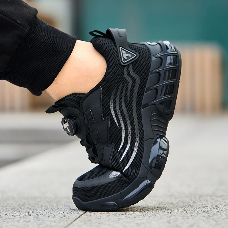 Nuevos zapatos de seguridad con botón giratorio para hombres, zapatos de trabajo antiimpacto y antiperforación, zapatos deportivos de moda para hombres, botas tácticas