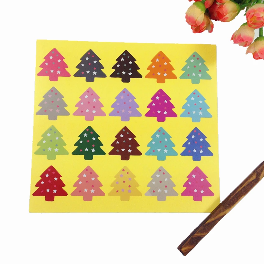 100pcs Vintage Colourful Christmas Tree Design Sealing Sticker Students DIY Baking Decoration Label Multifunction Cute Stickers