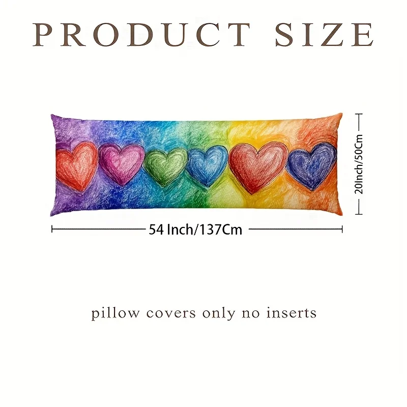 1pc Short Plush Multi-Color Heart Pattern Long Lumbar Pillow Cover, for Sofa Home Decor, 50.8X137.16 cm Double-Sided Printed, Pi