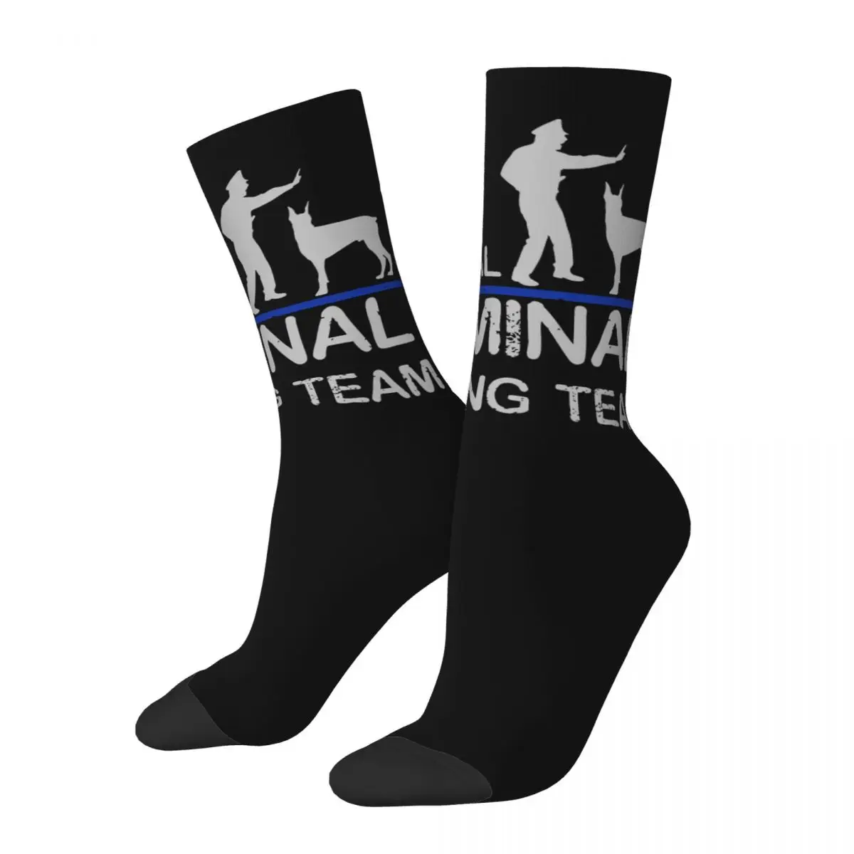 Crazy Sock for Men Police Dog Criminal Hunting Team Blue Line K9 Divine And Brave Police Dog Seamless Boys Crew Sock Casual