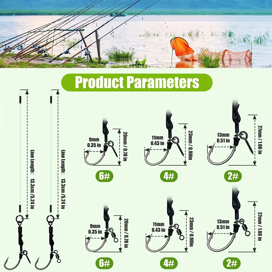 YOTO Carp fishing hook 100% fluoro carbon Fishing Line with Rolling Swivel Combi Rig Hair Rigs Carp Method Feeder Fishing Tackle view 2