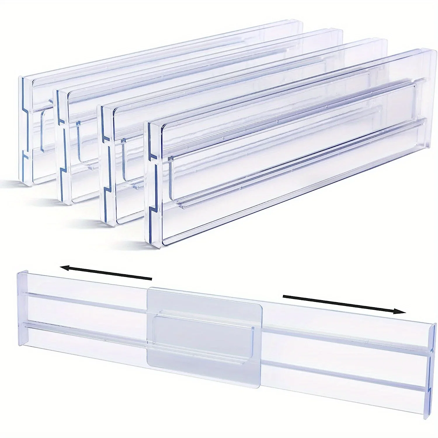 Drawer Dividers Organizers, Adjustable  High Expandable From, Clear Plastic Drawers Separators for Clothing, Kitchen Utensils