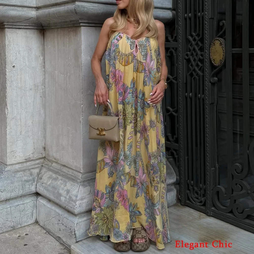 ชุดเดรสสายเดี่ยวพิมพ์ลาย KONDALA สำหรับวันหยุดฤดูร้อน ชุดเดรสทรงหลวมแบบสายเดี่ยวบางเบาสำหรับผู้หญิง แฟชั่นฤดูใบไม้ร่วงปี 2025 ชุดเดรสลำลองสไตล์ชายหาด โรแมนติก สำหรับสุภาพสตรี