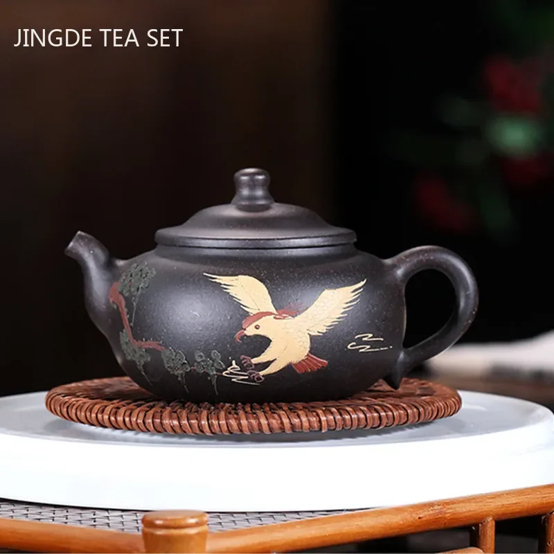 

Chinese Yixing Purple Clay Teapot Raw ore black gold sand filter tea pot home zisha beauty Kettle Customized Tea sets 170ml