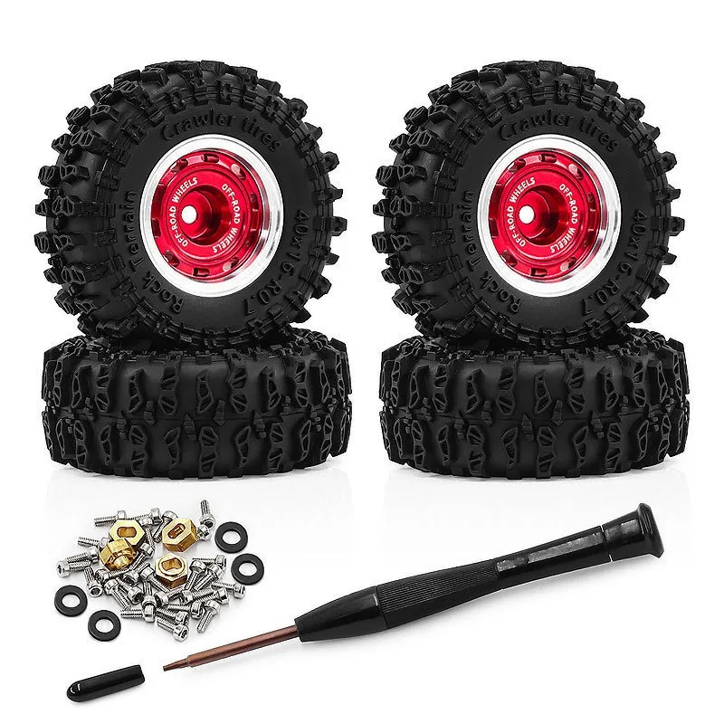 

4PCS 40mm 0.7 Inch Metal Beadlock Wheels and Tires Set For 1/30 RC Crawler Car SCX30 Ascent-32 Upgrade Parts Accessories