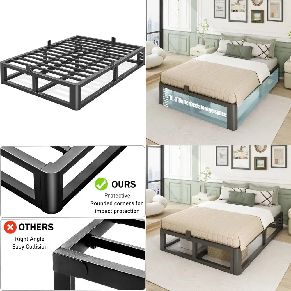 Sturdy 12-Inch Metal Bed Frame for Full-Size Beds with Rounded Corners and Headboard Support, Holds Mattress up to 3500 Pounds,