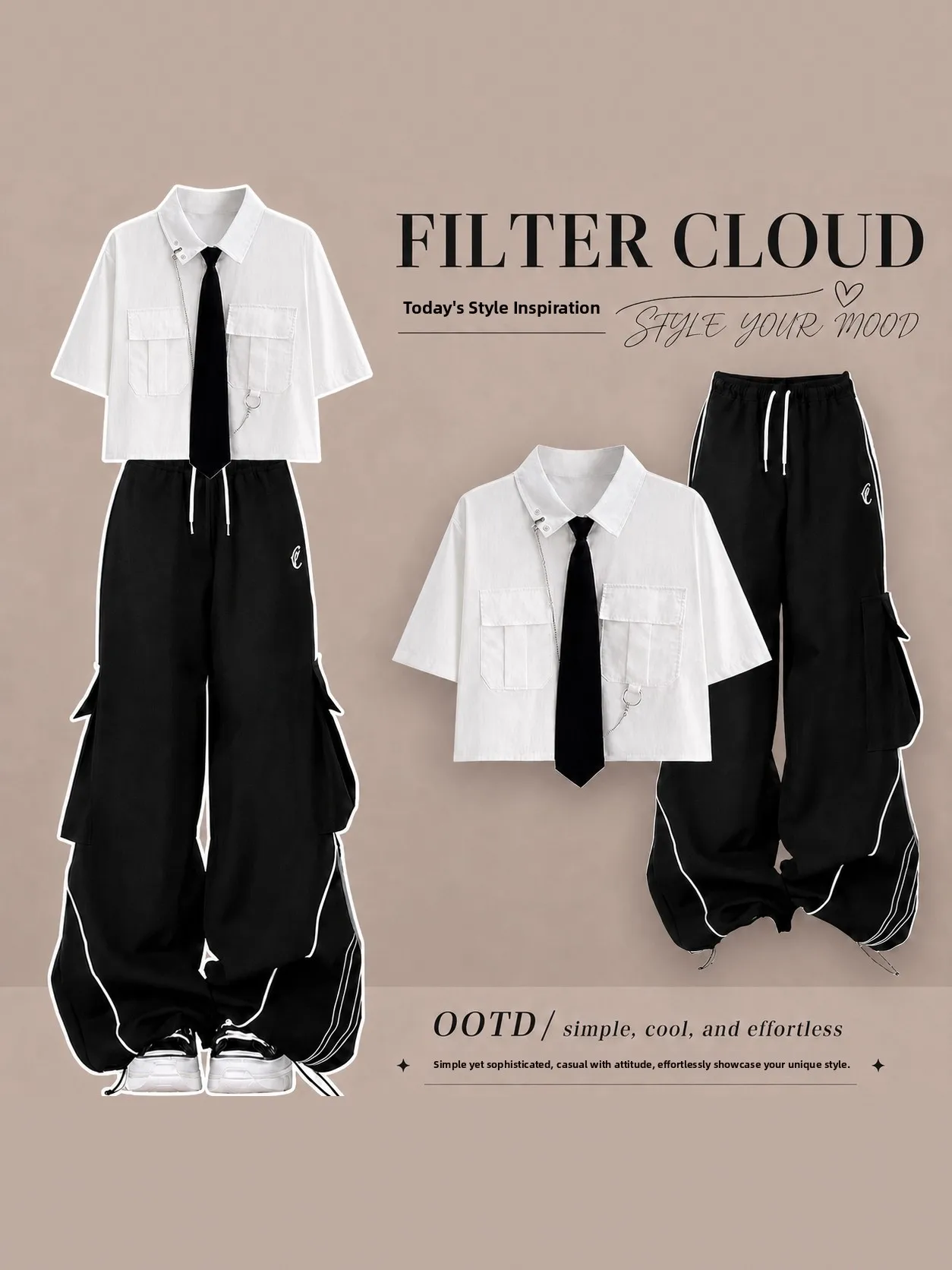 Summer Fashionable Short Sleeve Shirt And Pants Set for Junior And High School Students Casual Style High Waist Trousers