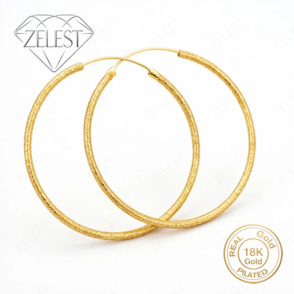 18K Gold-Plated 50mm Exquisite Matte-Finish Large Hoop Earrings – Stylish Wedding Jewelry & Gift for Women