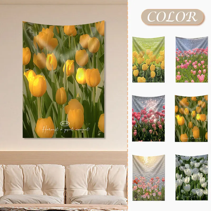 Garden Small Tapestry Tulip Hanging Cloth Flower Background Wall Room Decoration Bedside Wall Tapestry Bedroom Photo Props Ins