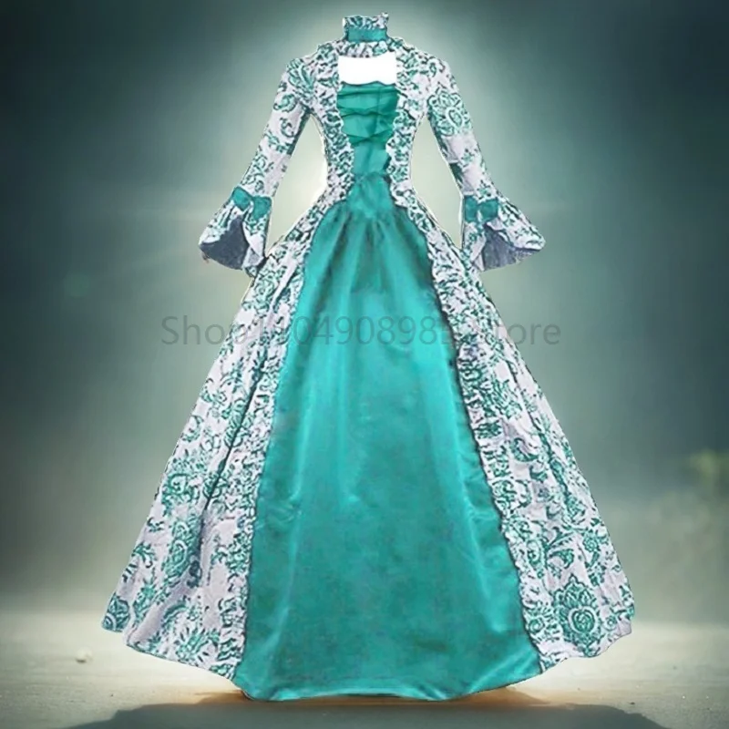 

Women Cosplay Dress Medieval Flare Sleeve Victorian Party Formal Gown Renaissance Gothic Floral Robe Plus Size