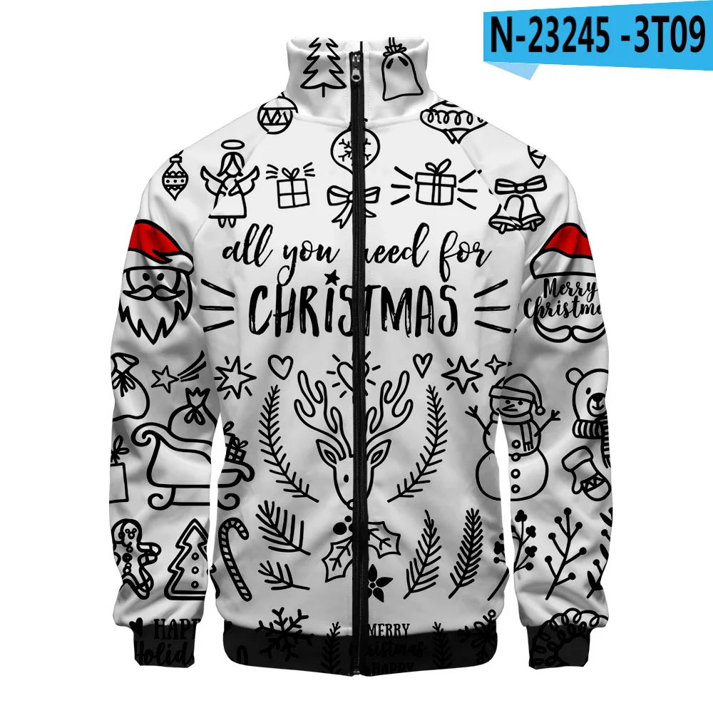

Cartoon Popular Merry Christmas 3D Print Zipper Raglan Jacket Windbreaker Men/Boys Comfortable Stand Collar Jackets Coats