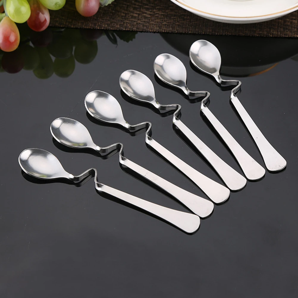 

6pcs Coffee Spoon Curved Stainless Steel Stirring Spoon For Coffee Espresso Ergonomic Handle Kitchen Bar Use