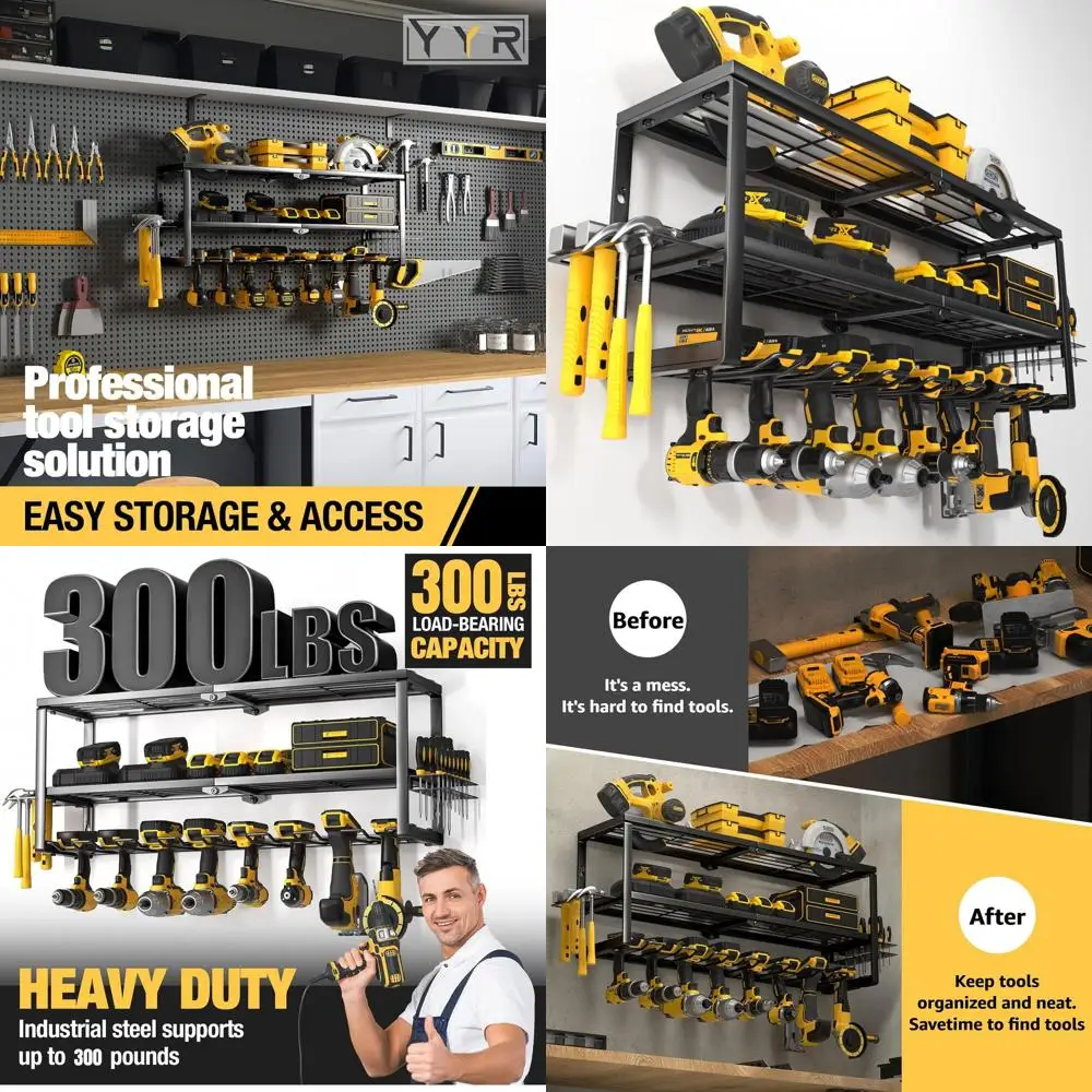 

Heavy-Duty Wall-Mounted Power Tool Organizer with Charging Station, 32-Inch, 8 Slots for Garage and Workshop Storage