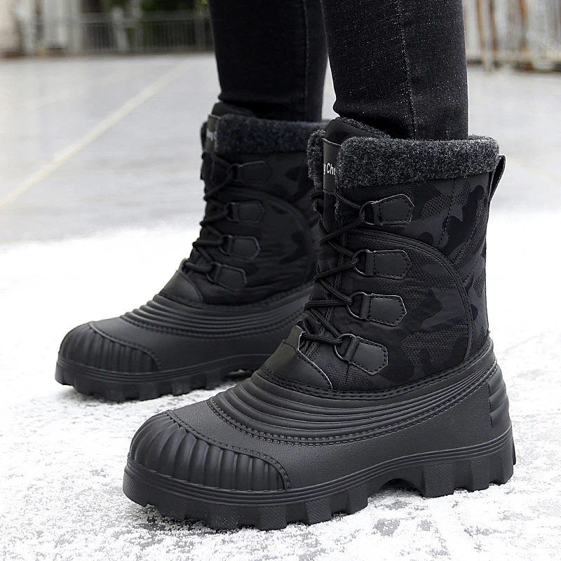 

High-quality Warm Plushed Men's High Boots Black Snow Boots Men Outdoor Boots Non-slip Platform Boots for Men Winter Shoes Trend