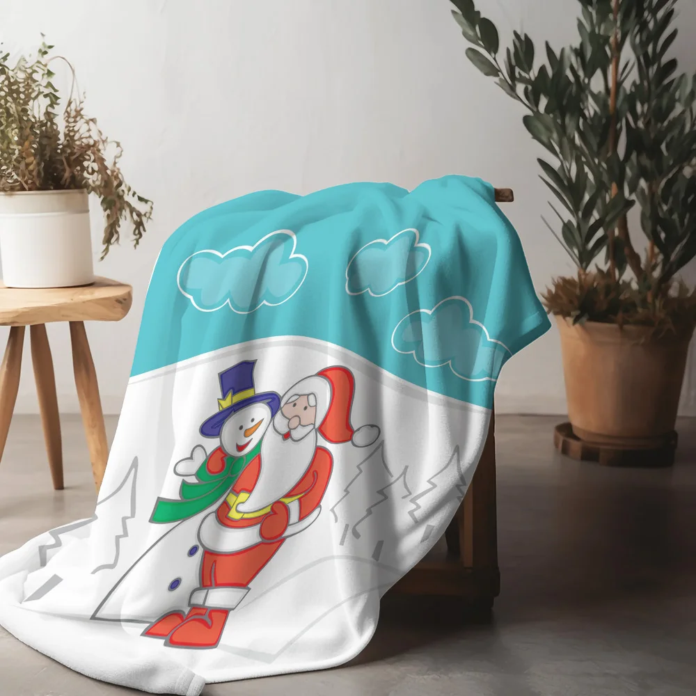 TU Festive Santa Claus Throw Blanket Cozy Christmas Decor Reindeer Snowman Holiday Gift Home Decor Warm Soft Fleece Blanket
