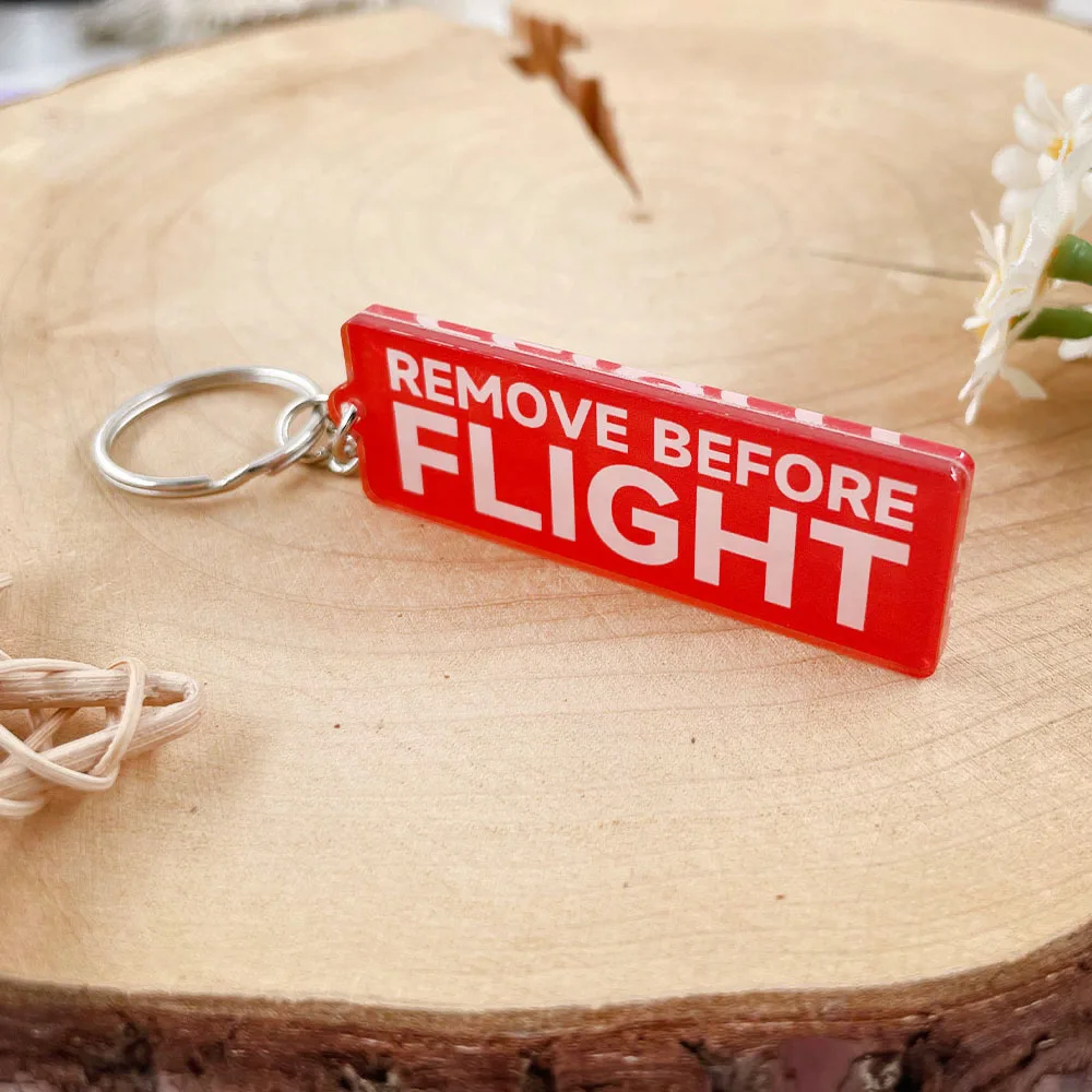 Remove Before Flight Keychain Red Aircraft Safety Warning Label Acrylic Double Sided Keyring Aviation Accessory Pendant