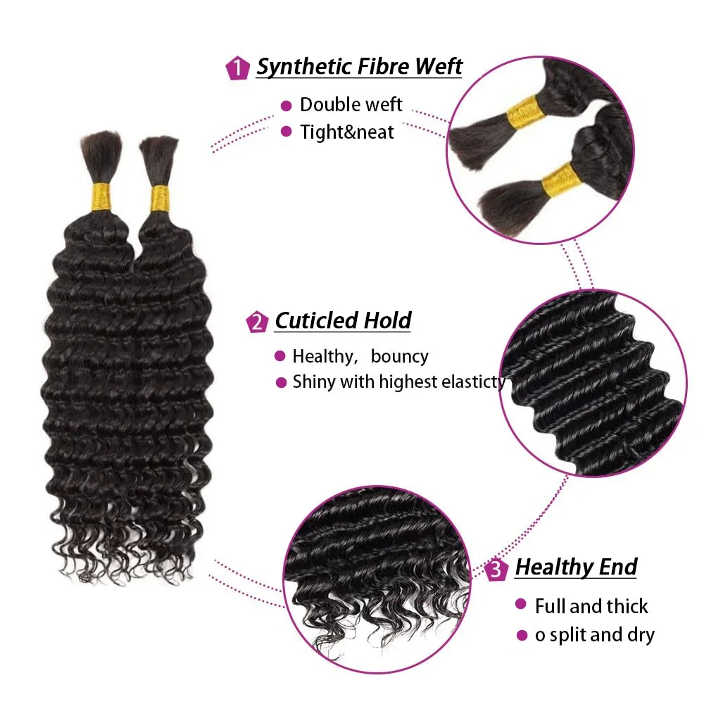 Human Braiding Hair 50G Deep Wave Human Hair Bulk For Braiding No Weft Curly Human Hair Extensions For Boho Braids