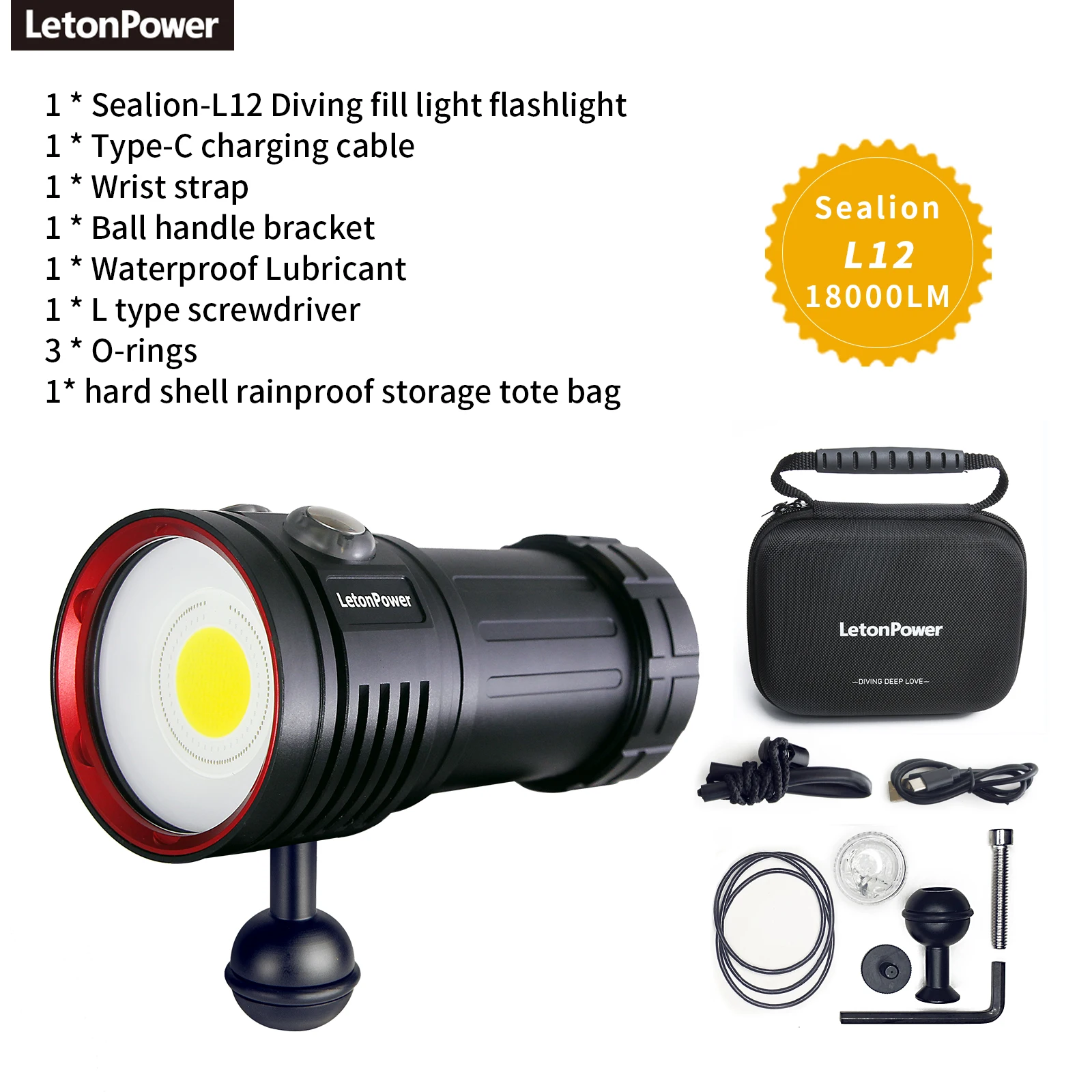 Professionele Duiken Zaklamp 100M Waterdicht Licht 22800 Lumen Duiken Licht Type-C Oplaadbare Onderwater Video Licht - afbeelding 1