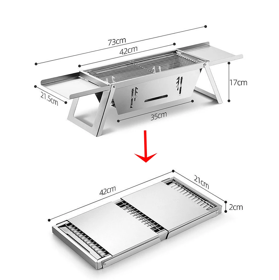 304 Stainless Steel Folding Barbecue Grill Stove Home Portable Firewood Stove for Backpacking Camping Hiking Outdoor BBQ Cooking