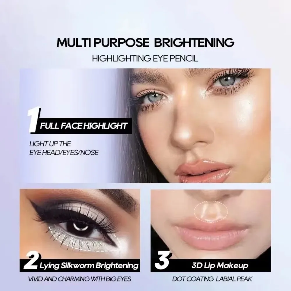 Rotulador iluminador, barra de sombra de ojos mate brillante perla, tono blanco/dorado, resistente al agua, lápiz para sombra de ojos, escenario y Festival de Música