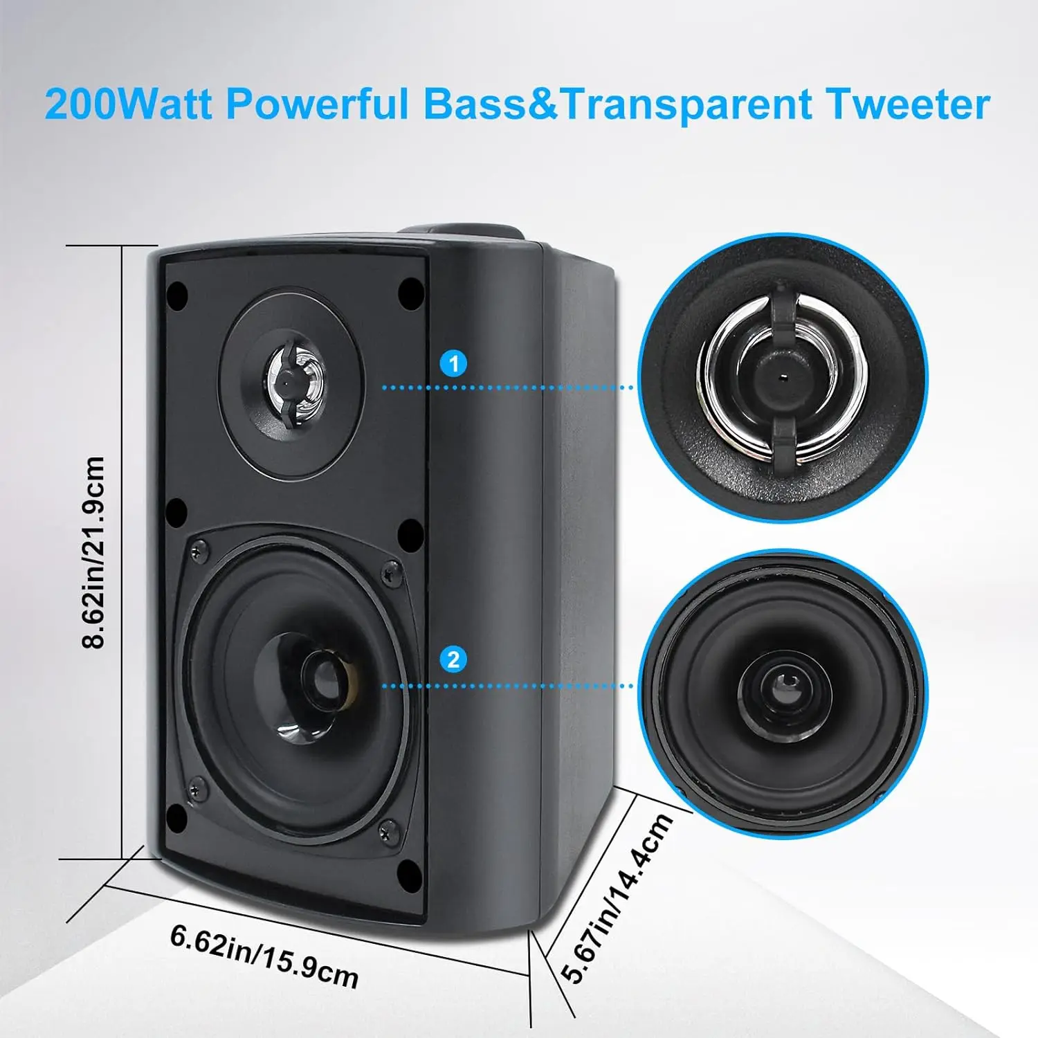 Herdio 4 Inch 200W Outdoor Bluetooth Speakers Waterproof Wireless Indoor Patio Deck Wall Mount Speakers