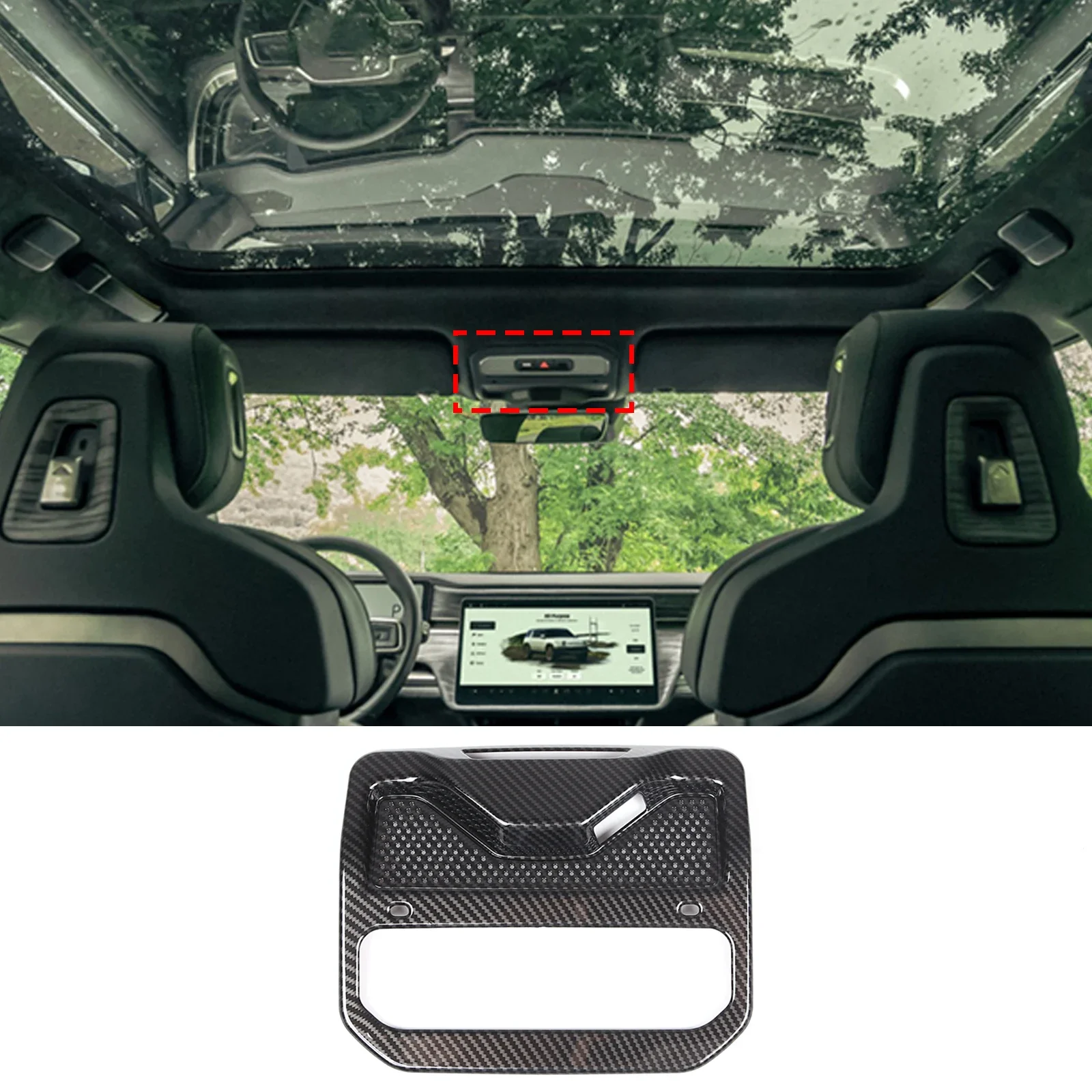 

For Rivian R1S R1T 2022 ABS Carbon Fiber/Matt Black Car Front Row Reading Lights Frame Cover Trim Interior Car Accessories