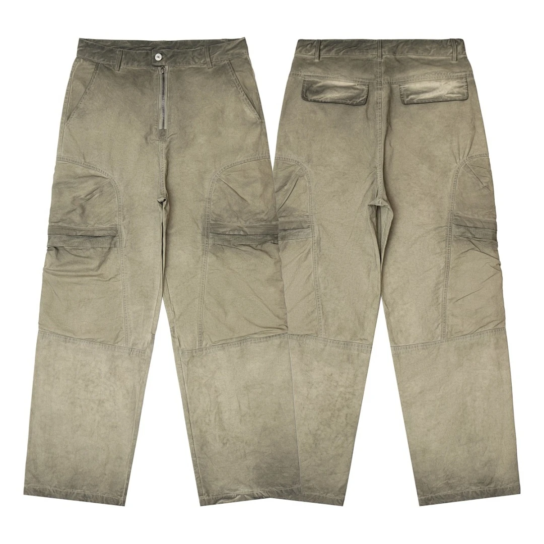 American Retro Streetwear Washed Cargo Pants Men Women Oversized Multi Pocket Wide Leg Workwear Trousers