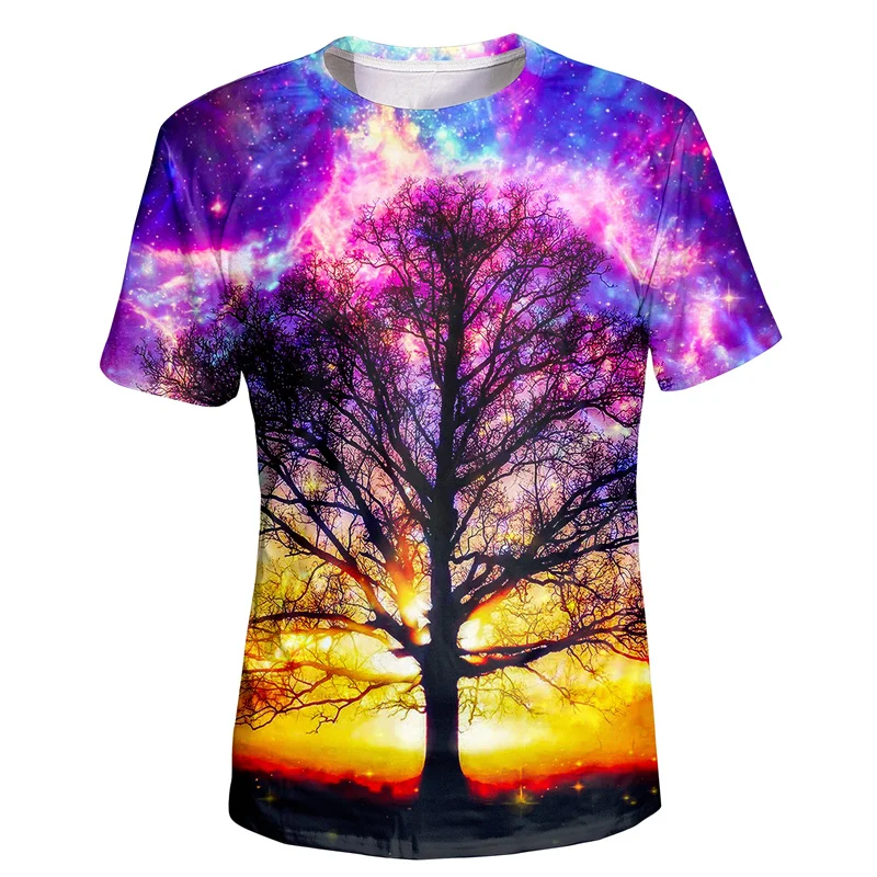 Planetary Universe Pattern T-Shirt For Men Animals Plants 3D Printed T Shirts Summer Unisex Loose Tops O-Neck Short Sleeve Tees