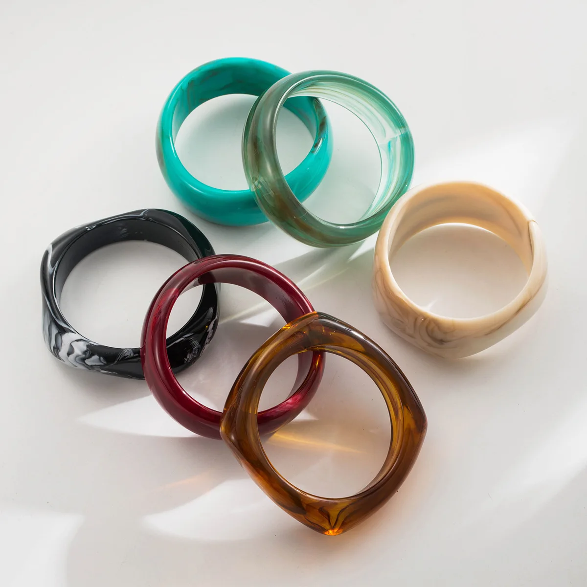 Abstract Geometric Colorful Bangles Minimalist Smooth Irregular Shaped Wrist Rings Aesthetic Daily Statement Costume Jewelry