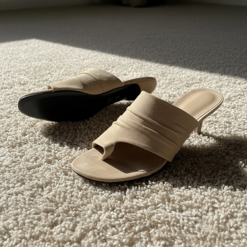 

Brand Clip Toe Soft Suede High Heels Women Shoes Casual Summer Slip on Plus Size Pleated Design Comfort Ladies Modern Sandals