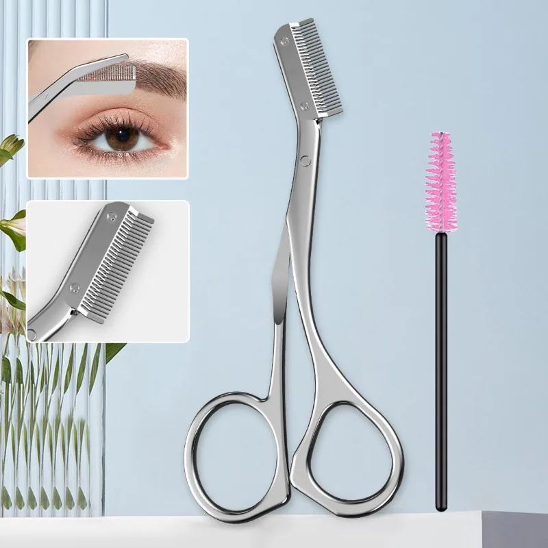 Stainless Steel Eyebrow Scissors with Comb Professional Makeup Trimming Tool for Eyebrows Facial Hair Remover Grooming Kit