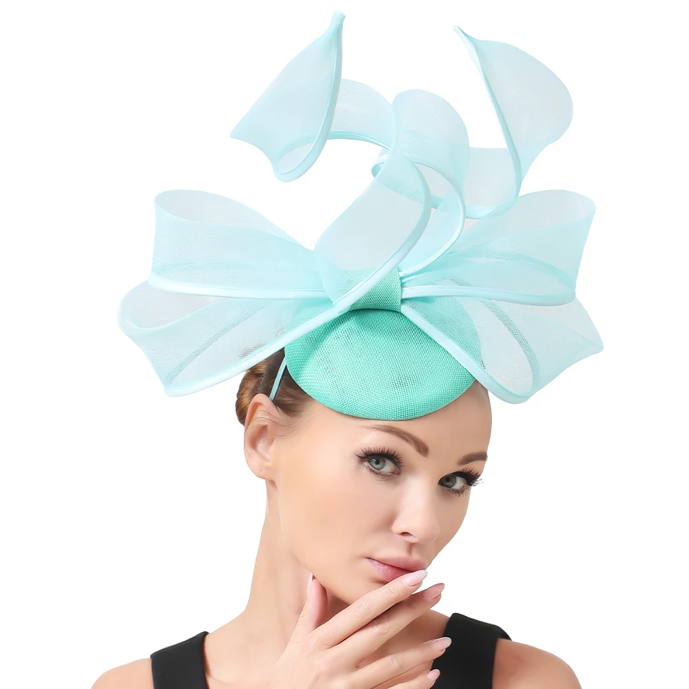 

2024 New Imitation Sinamay Blue Wedding Headwear Women Fascinator Hat With Bow Hair Accessories Cocktail Race Headpiece Hairpin