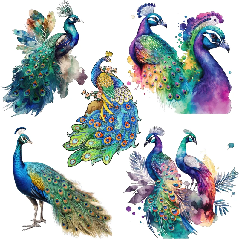 Three Ratels QB34 Elegant watercolor peacock animal art wall sticker for home decoration