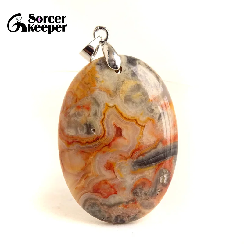High Quality Pendentif Real Natural Crazy Lace Agate Stone Pendant Chains Necklace For Women's & Men's Jewelry Making BK996H