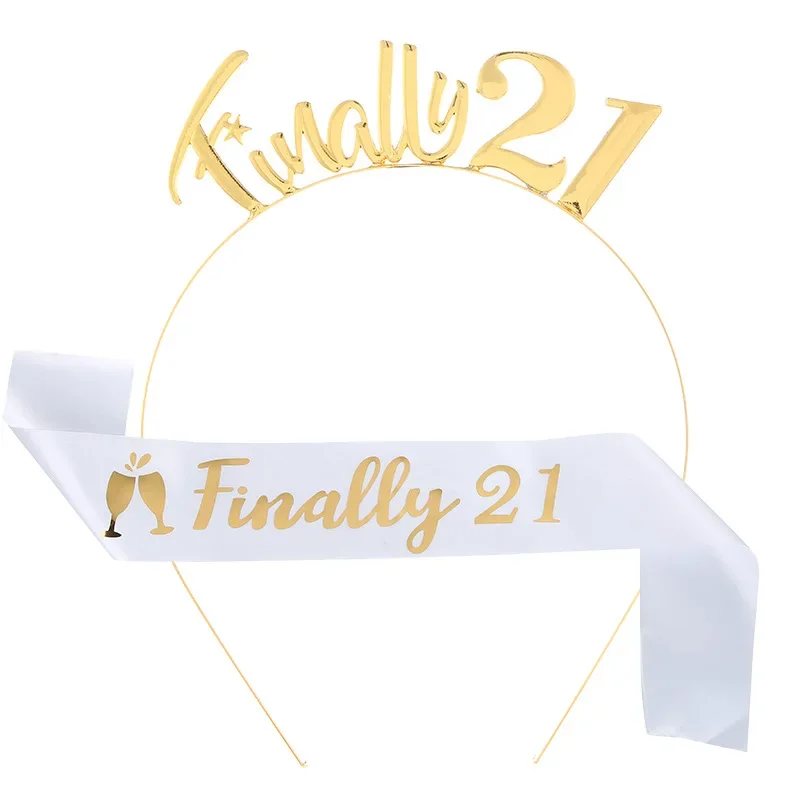 New Fashionable 21st Birthday Headband Shoulder Strap Set Hair Hoop Finally 21 Belt Ceremony Belt Digital Crown Girls Cute Items