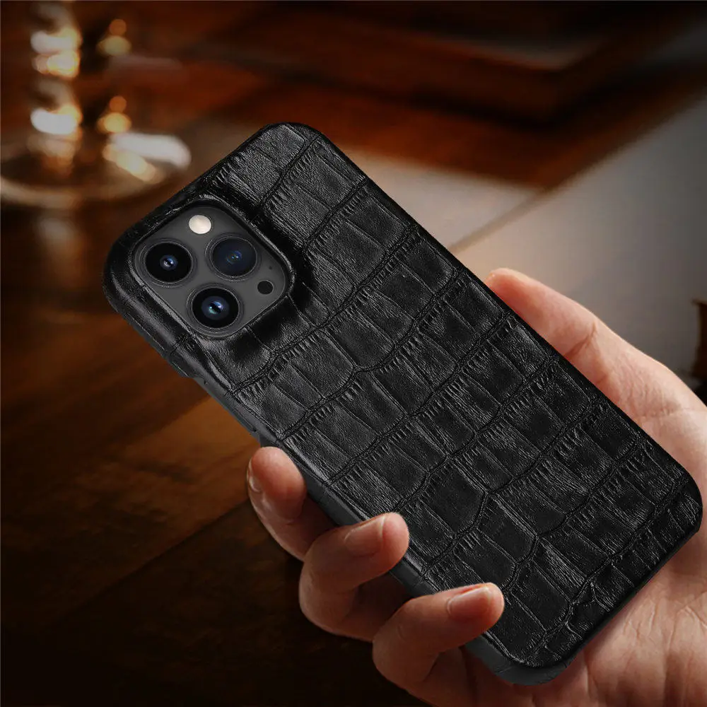 Capa de crocodilo de couro genuíno para iPhone 14 15 16 Pro Max Business Cover